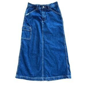 R.V.T Denim Maxi Skirt Womens 7/8 Blue Carpenter Utility Pocket Y2K 90s Long